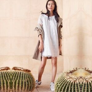 NWT Madewell White Lace Eyelet Overlay Crochet Knit Lyric Shift Dress Size 10